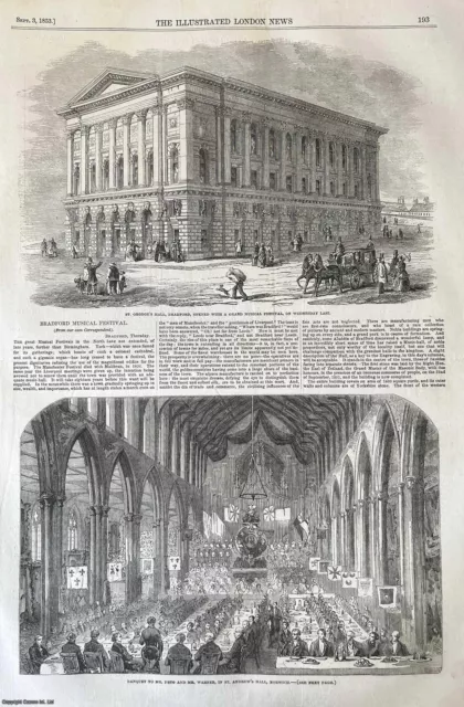 St George's Hall Bradford; Opening Musical Festival. An Original Woodcut Engravi