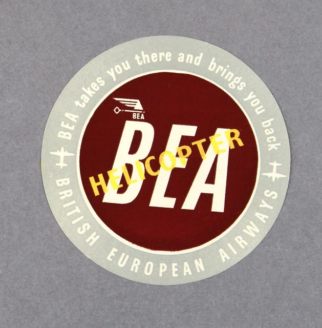 Bea British European Airways Helicopters Vintage Gummed Airline Luggage Label