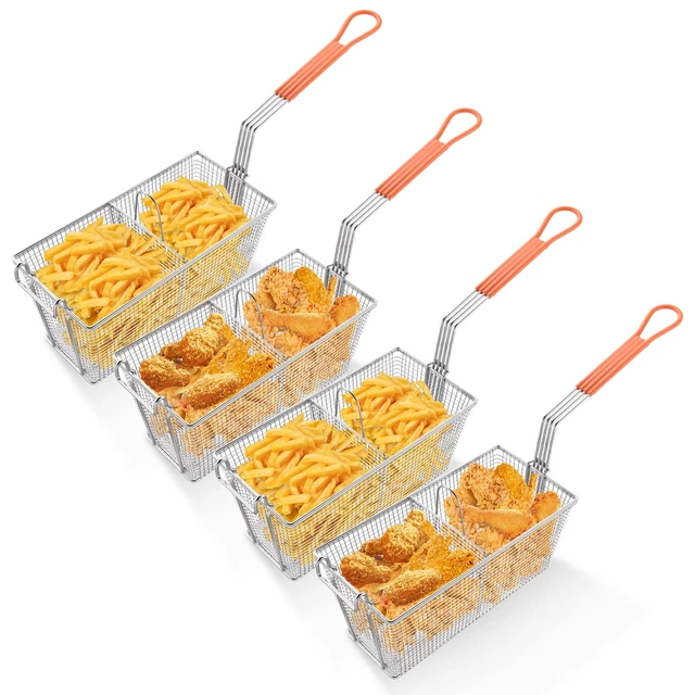 WeChef 4 Packs Deep Fryer Basket with Handle Divider Commercial Restaurant