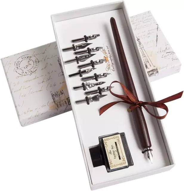 BEGINNERS CALLIGRAPHY FOUNTAIN PEN SET IN CASE - 6 STAINLESS STEEL