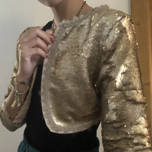 GIACCA PAILLETTES DONNA Oro Brillantinata Elegante E Nuova Copri