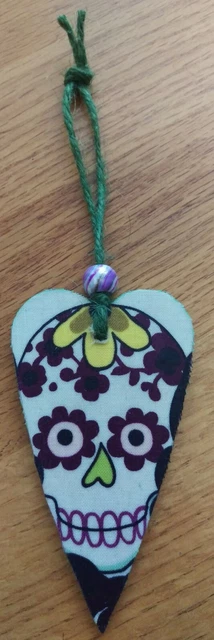 Small slim handcrafted candy skull hanging heart gift decoration goth Alex Henry