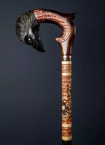 Raven Style Derby Wooden Walking Stick Handmade Cane Gift