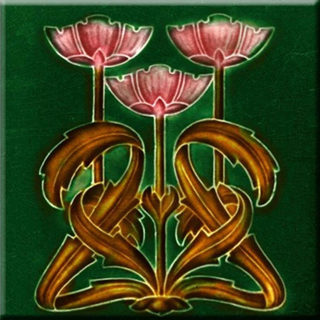 German Art Nouveau Vintage Ceramic Tile Rare Reproduction Majolica European