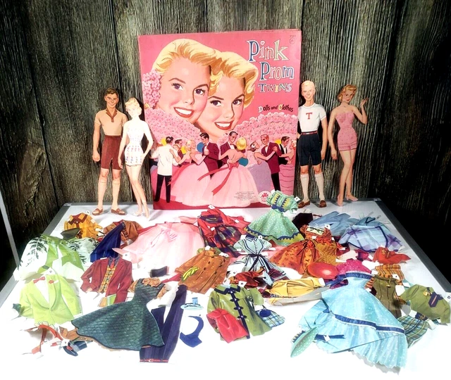 VINTAGE PAPER DOLLS PINK PROM TWINS CutOuts 1966 Ephemera READ 29.99