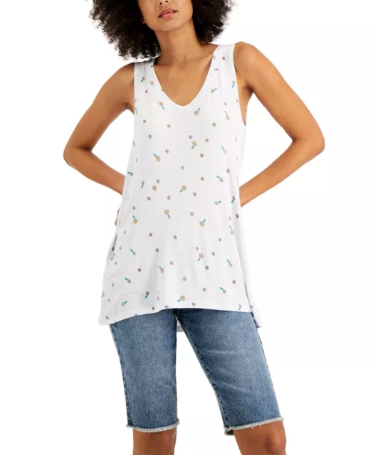 MSRP $20 Style & Co Women Printed Drapey Tank Top White Size 2XL