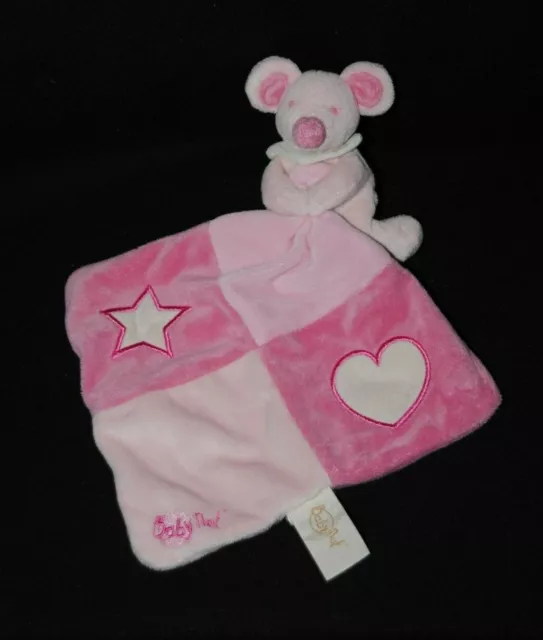 Doudou souris mouchoir BABY'NAT BABYNAT luminescent étoile cœur rose 2 tons TTBE