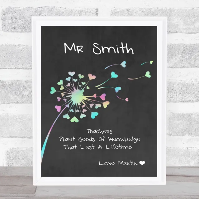Dandelion Rainbow Seeds Of Knowledge Thank You Chalk Personalised Wall Art Print