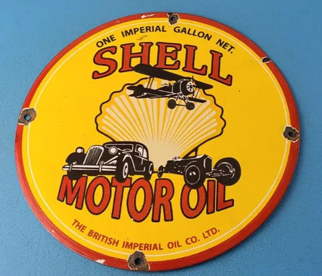 Vintage Shell Gasoline Porcelain Gas British Motor Oil Service Pump Plate Sign