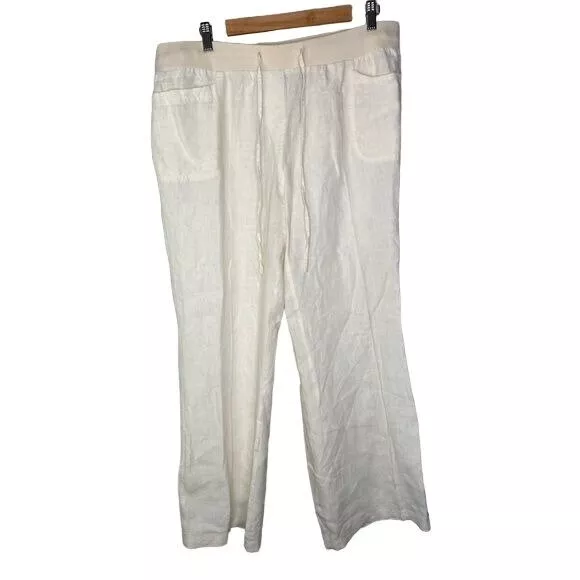 Style & Co Womens pull on Linen pants elastic waistband cream color size 1X