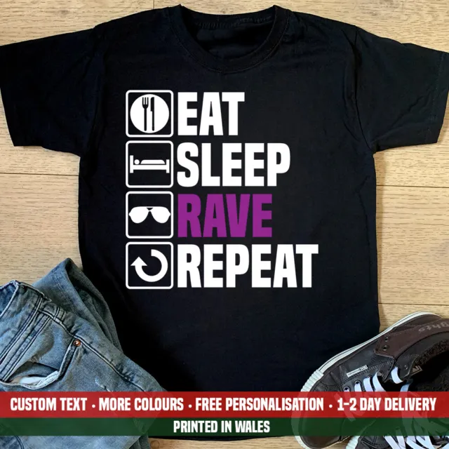 T-shirt Eat Sleep Rave divertente festa danza DJ birra compleanno papà regalo top