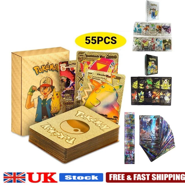 pokemon card foil gold pack 55 PCS TCG Deck Box Gold Foil Card Assorted Pokemo