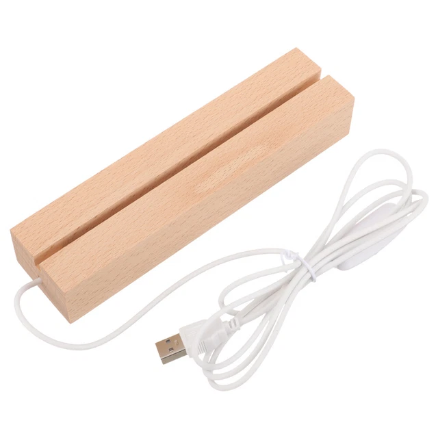 Socle Lumineux LED En Bois: 3 Pièces Base De Présentation Rectangulaire Avec USB, Support LED Pour Cristal, Résine Acrylique, 20cm De Long