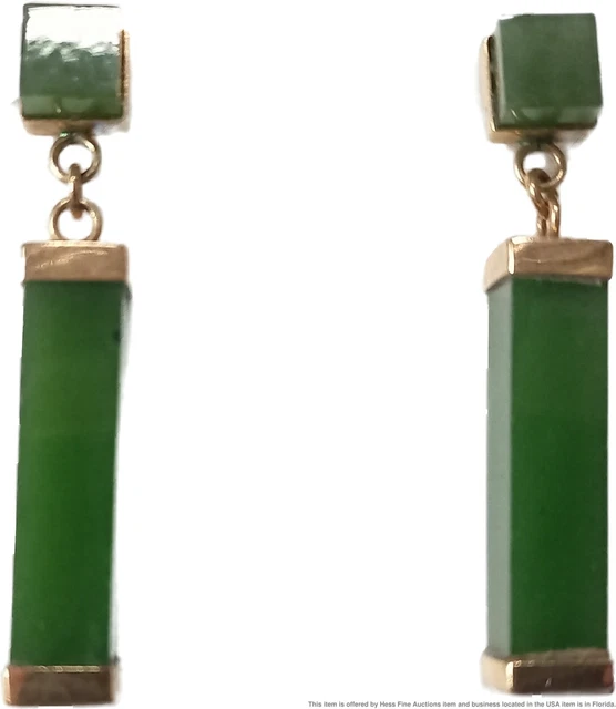 Antique Art Deco Retro Deco14K Yellow Gold Natural Nephrite Jade Dangle Earrings Antique Art Deco Retro Deco14K Yellow Gold Natural Nephrite Jade Dangle Earrings