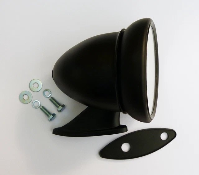 Classico Auto Racing Nero Stile Bullet Specchietto Laterale Con Vetro Convesso