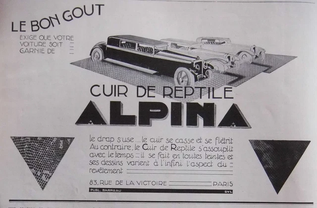 Publicité Alpina Cuir De Reptile Le Bon Goût Exige Pour Votre Voiture