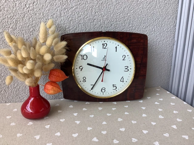 Lot De 2 Pendules Murales Formica Vedette JAZ – Vintage Années 50, Marron, Bois, Fonctionnent