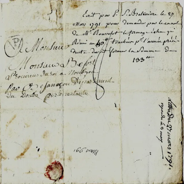 1791 Carta Breteniere Apprentice Platero en París De N. R.masson Patio Lamoignon