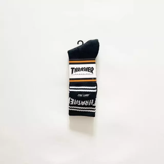 Santa Cruz x Thrasher Strip Crew Socks - BLACK