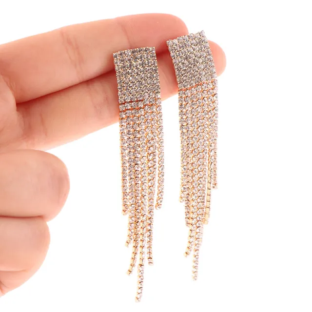 S925 silver needle Classic Shiny Crystal Earrings Ladies Exaggerated LoF7