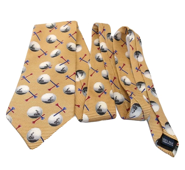 Pinehurst Mens Neck Tie Golf Golfers Tie Yellow Red Blue & White Golf Balls Tees