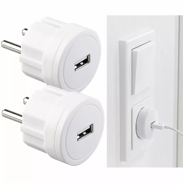 revolt 2er-Set ultrakompakte Steckdosen-USB-Netzteile, 2,1 A, 10,5 W, Ø 39 mm