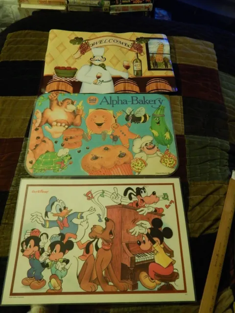 Table Countertop Placemats {LOT of 3} Disney + '88 Alpha-Bakery + Winery Chef