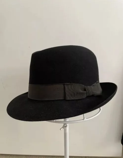 Vintage 1950’s - 1960s Austin Reed Black Felt Trilby Homburg Hat size S / 54cm