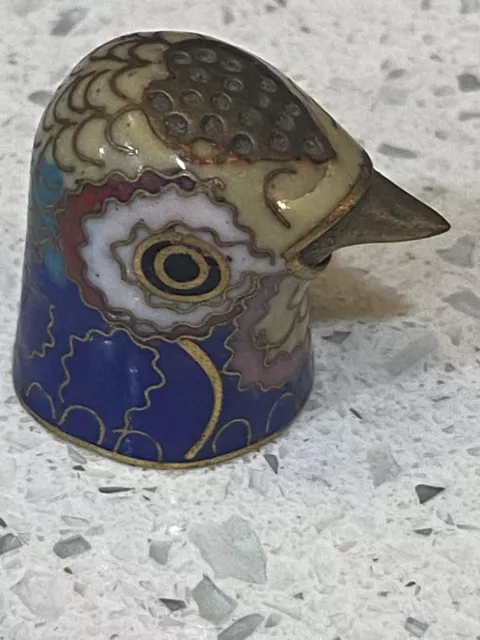 Unusual Brass Cloisonne Enamel Chinese Thimble Figural Bird Head