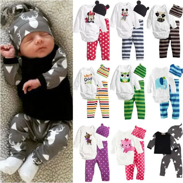 Newborn Baby Boys Girls T-Shirt Tops Pants Trousers Outfits Clothes Cotton Set