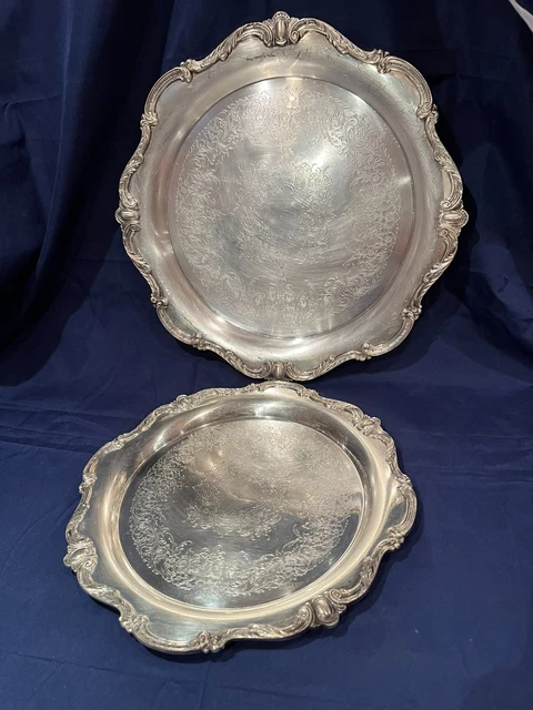 2 VINTAGE WILCOX International Silver Co Platters, Rochelle