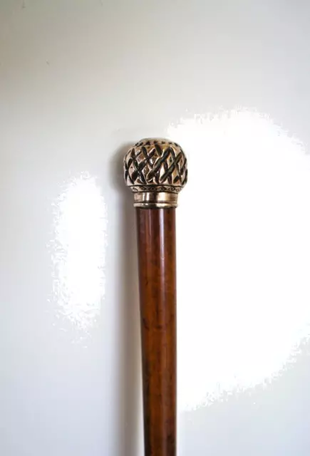 Original Antique Walking Stick/ Cane Silver Top, Wooden, Tapered  91 cms