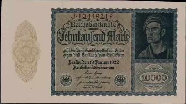 1922 Germany Weimar Republic 10.000 Mark Banknote