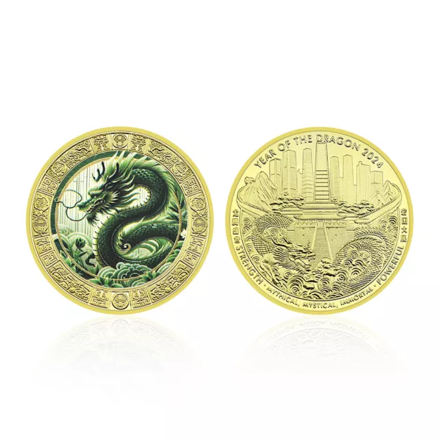 20pcs Chinese Zodiac Year of Dragon Commemorative Coin 2024 Gold Plated Medal 2