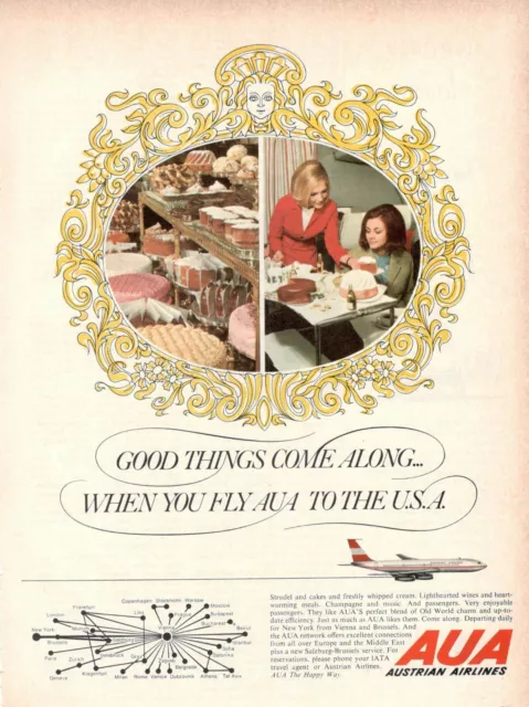 Aua Austrian Airlines Advertising 1 Page 1969 Company Aerial Pastry Sweet