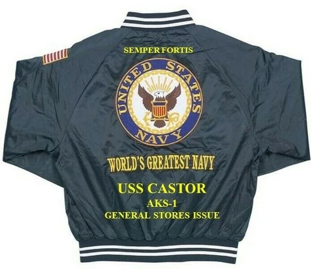 USS CASTOR AKS1 General Stores Issue Navy Embroidered Satin Jacket