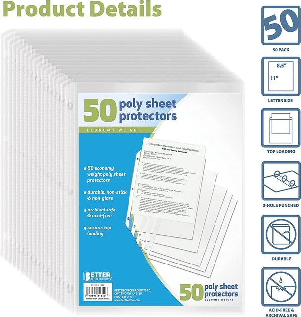 50 SHEET PAGE Protectors Office Clear Plastic Document Paper Binder