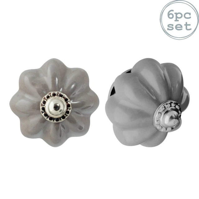 6x Gris Bloc 4.5cm Floral Céramique Boutons de Tiroir Armoire Poignées de Porte