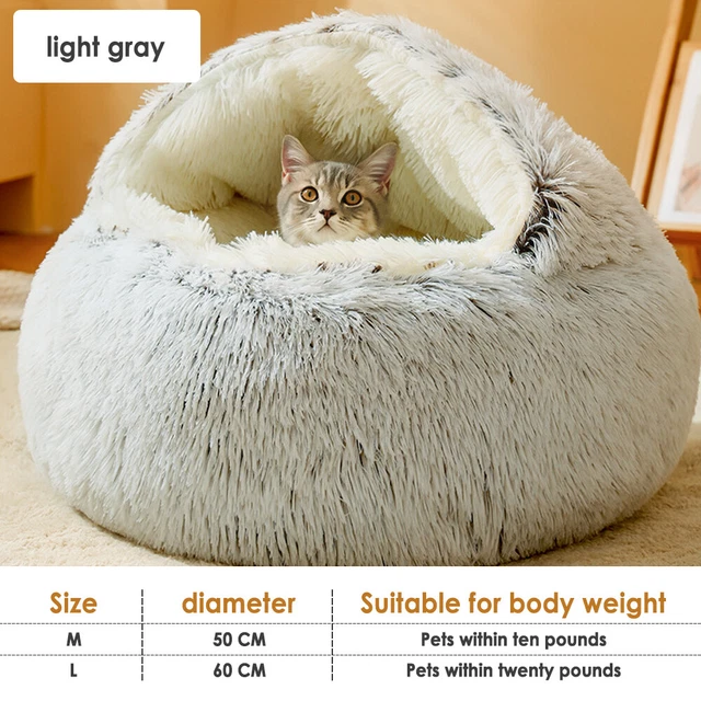 Cat Bed Cave Round Plush Fluffy Hooded Cat Bed Donut Self Warming Pet Dog Bed