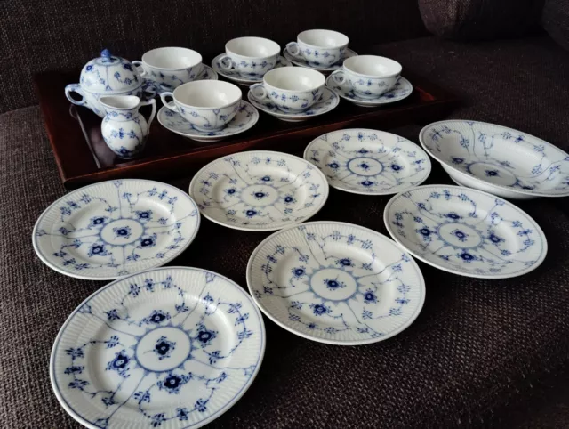 Royal Copenhagen Blue Fluted Cup & Saucer  Soup bowl Creamer pot plate plain