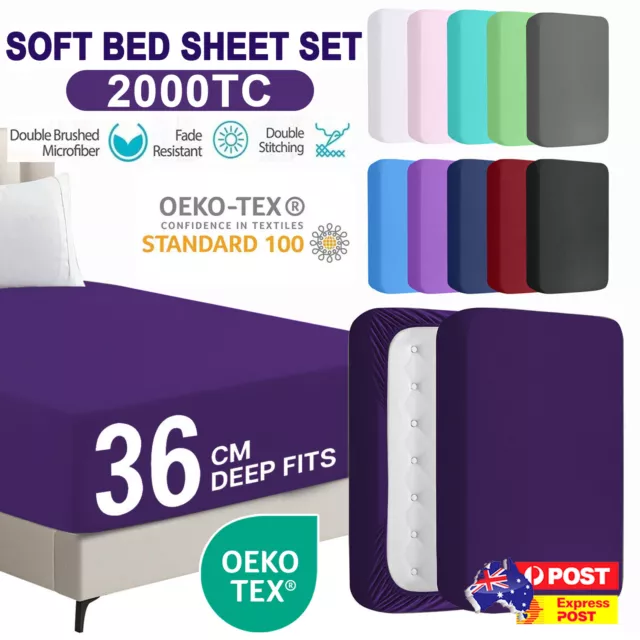2000TC Extra Deep Fitted Sheet Ultra Soft Double/Queen/King Bed Size Sheet Cover