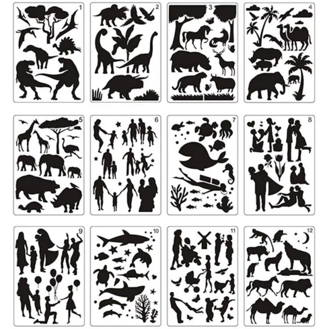 12 Uds Plantillas de Pintura de Mandala Plantillas de Dibujo de Animales PeJ1