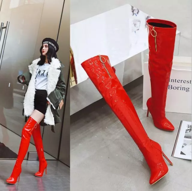 Womens Pointy Toe Over The Knee Thigh Boots High Stiletto Heels Zip Shoes Party