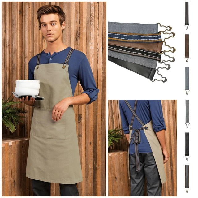 Contrast Dungaree Style Apron Straps Strings Ties Barista Cafe Chef Kitchen Cook