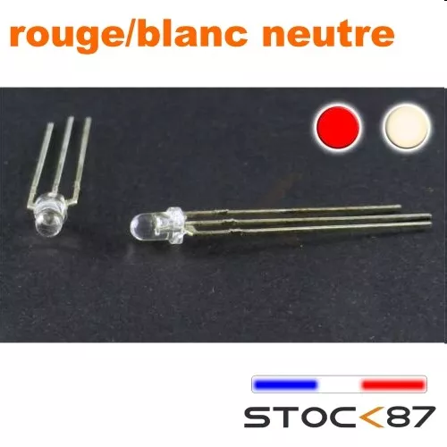 779# LED 3mm bi-couleur rouge et blanc neutre anode commune de 10 à 100pcs