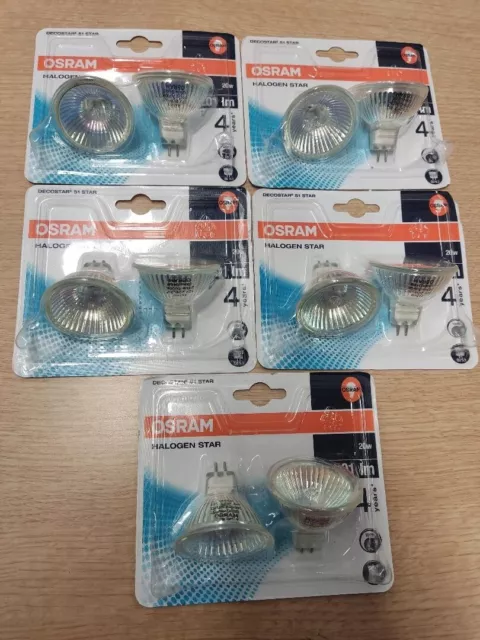 5 X Packs Osram Decostar 51S 20W 12V GU5.3 36° 201 lm Halogen Bulb ( 10 bulbs)