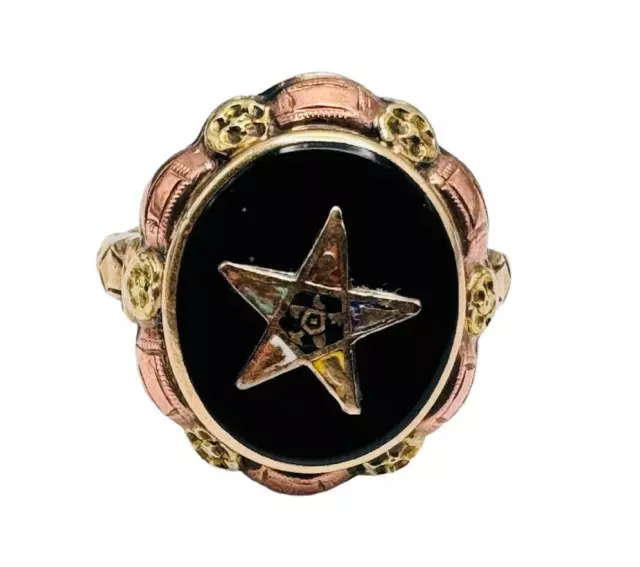 Vintage 10k Gold Masonic Order of the Eastern Star Onyx Ring Size 7.25  3.9g