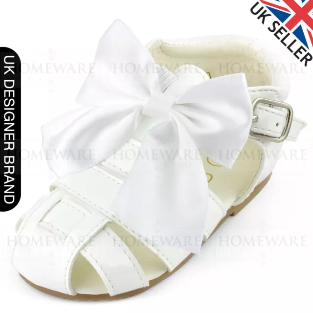 Baby Girls Bow Sandals Patent Spanish Style Spider Sandal White Navy Shoes Uk3-8