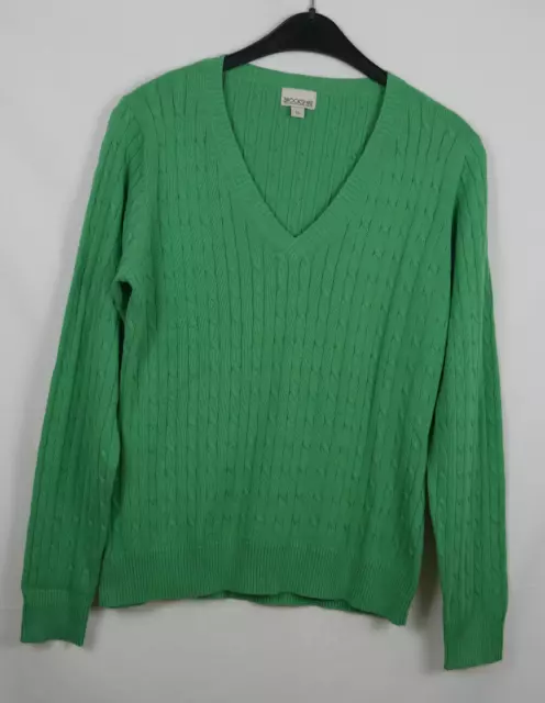 Damen BROOKSHIRE Pullover Grün Zopfmuster 100% Baumwolle Größe M 38/40 WIE NEU!