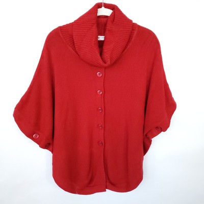 Patrizia Luca Milano Knit Sweater Womens One Size M Red Poncho Dolman Cowl Neck